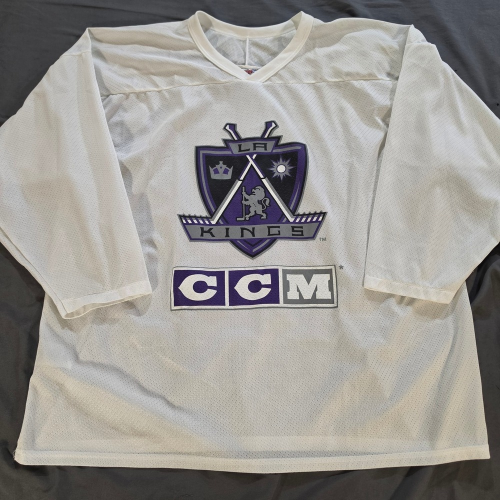 Vintage CCM LA Kings Jersey White Purple Air-Knit Hockey XL Made in Canada